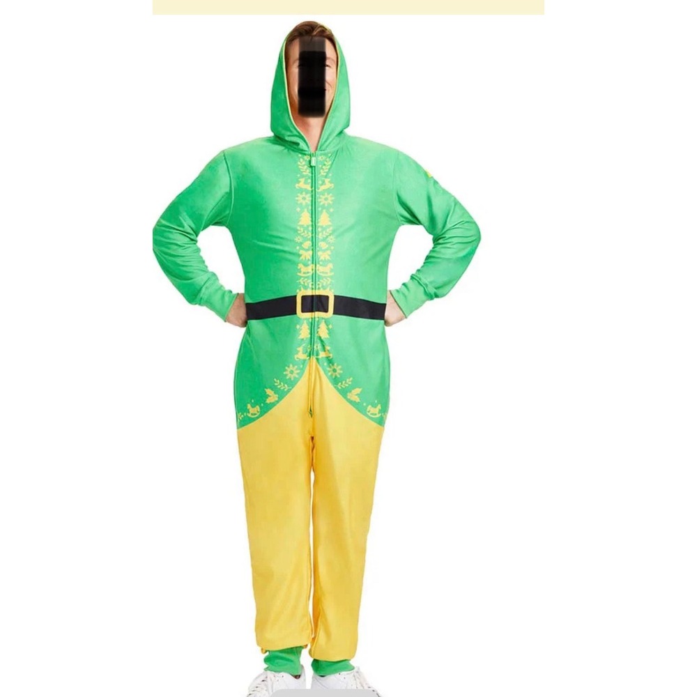 Tipsy Elves Buddy the Elf Jumpsuit Green Yellow Hooded Christmas Costume Large